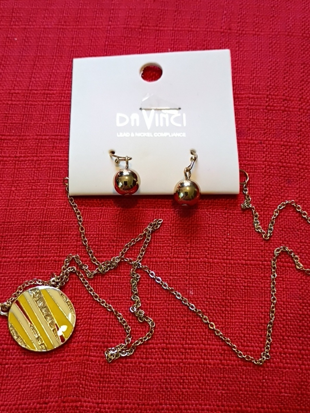 DaVinci Gold Ball Drop Earrings with Coordinating Gold Pendant Set